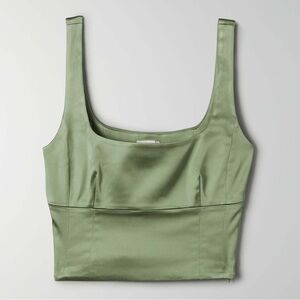 Aritzia Wilfred Shine Bustier Aventurine Green Satin Structured Bustier Tank Top